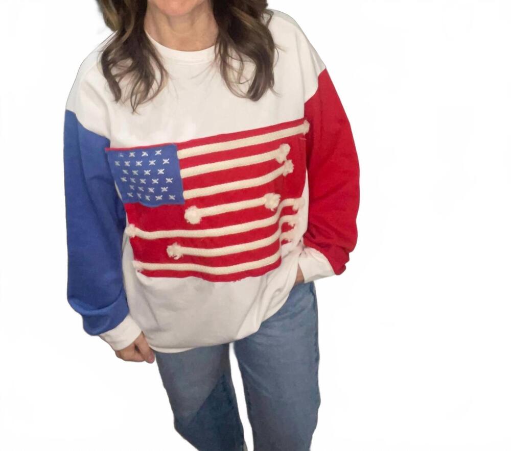 NEW SEWN AND SEEN american flag sweatshirt in multicolor